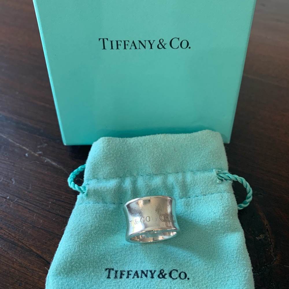 Tiffany & Co. Sterling Silver Curved Wide Band with Blue Pouch